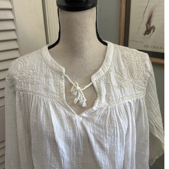 RACHEL ZOE Womens Tunic *Large Gauzy Embroidered Keyhole Neckline Bohemian - Picture 2 of 10